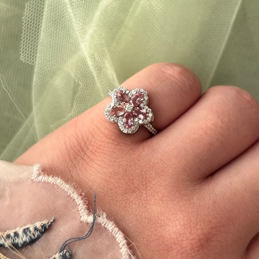 'Bloom Halo' Pink Tourmaline Petals Gemstone Ring