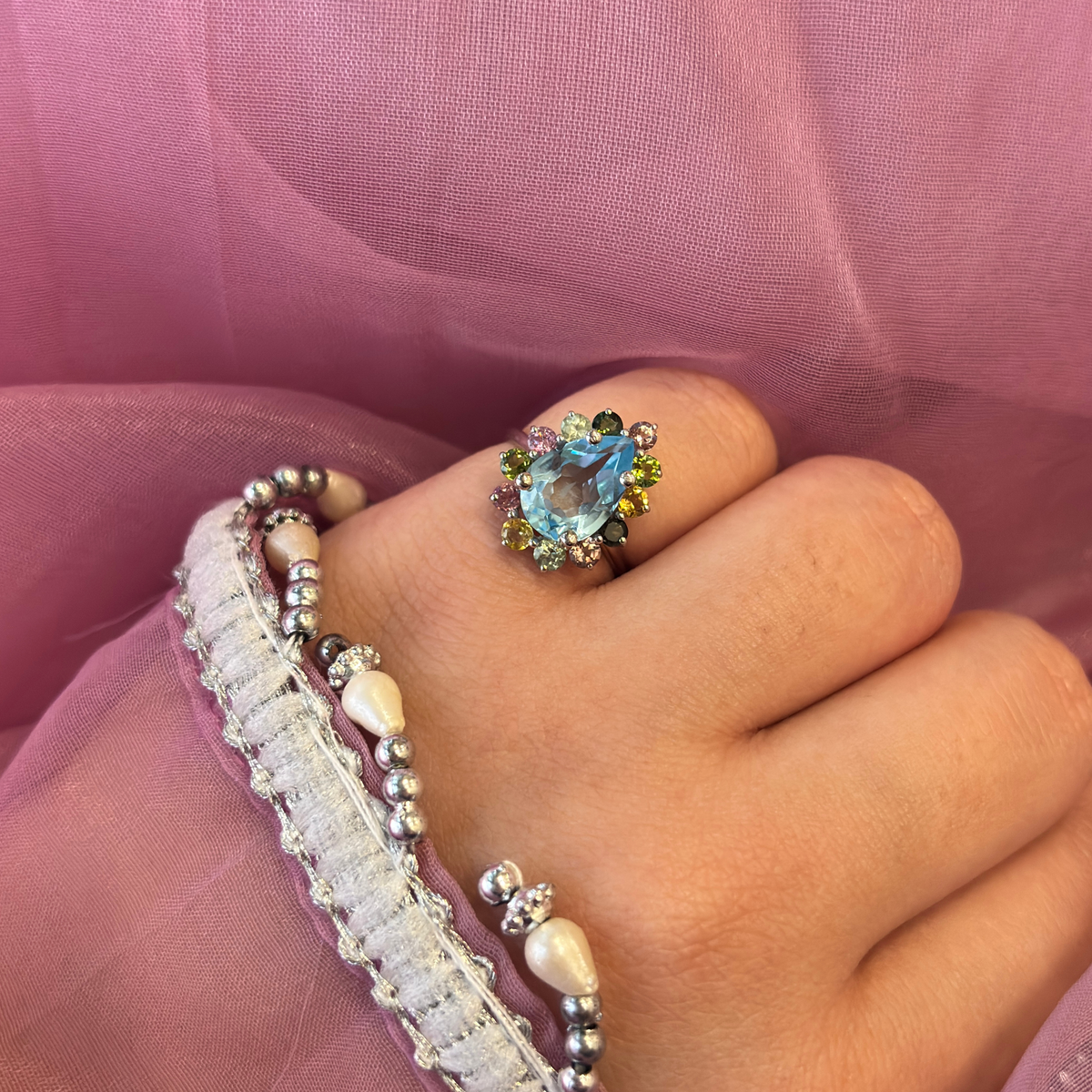 'Ocean Harmony' Multi Gemstone 925 Silver Ring