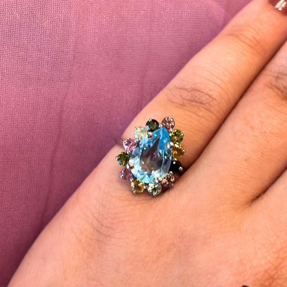 'Ocean Harmony' Multi Gemstone 925 Silver Ring
