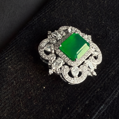 "Imperial" Natural Green Onyx Brooch + Pendant