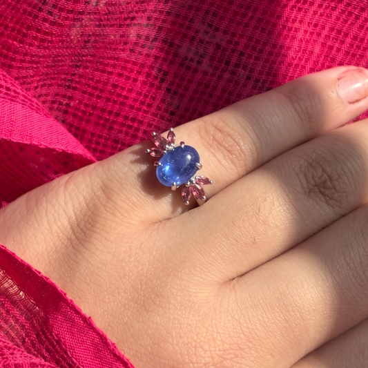 'Petal Spark' Tanzanite and Pink Tourmaline Ring