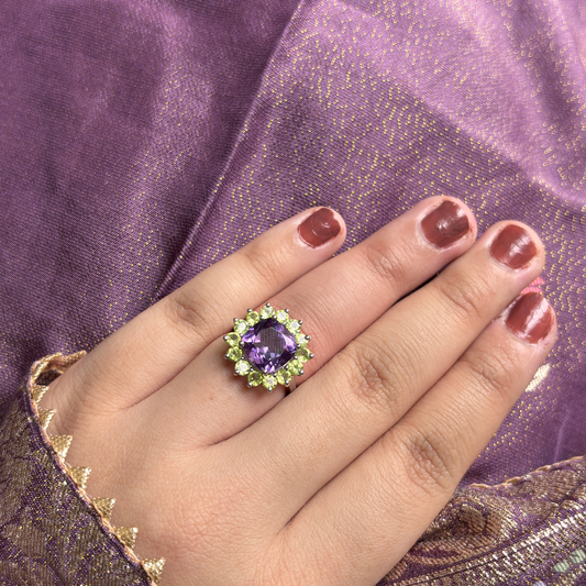 'Bloom Royale' Amethyst and Peridot Ring