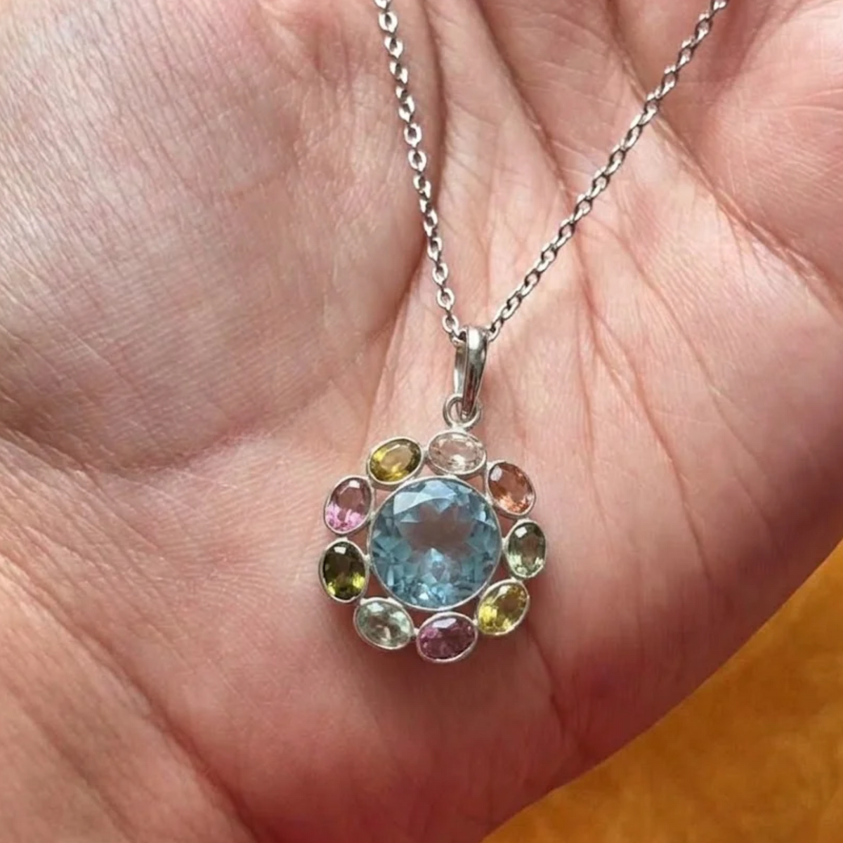'Jewel Orbit' Blue Topaz and Natural Tourmaline Pendant and Earrings