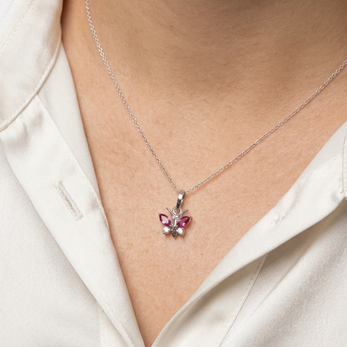 Pink Tourmaline Blush Butterfly Pendant with Studs