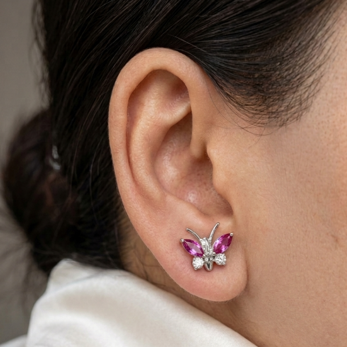 Pink Tourmaline Blush Butterfly Pendant with Studs