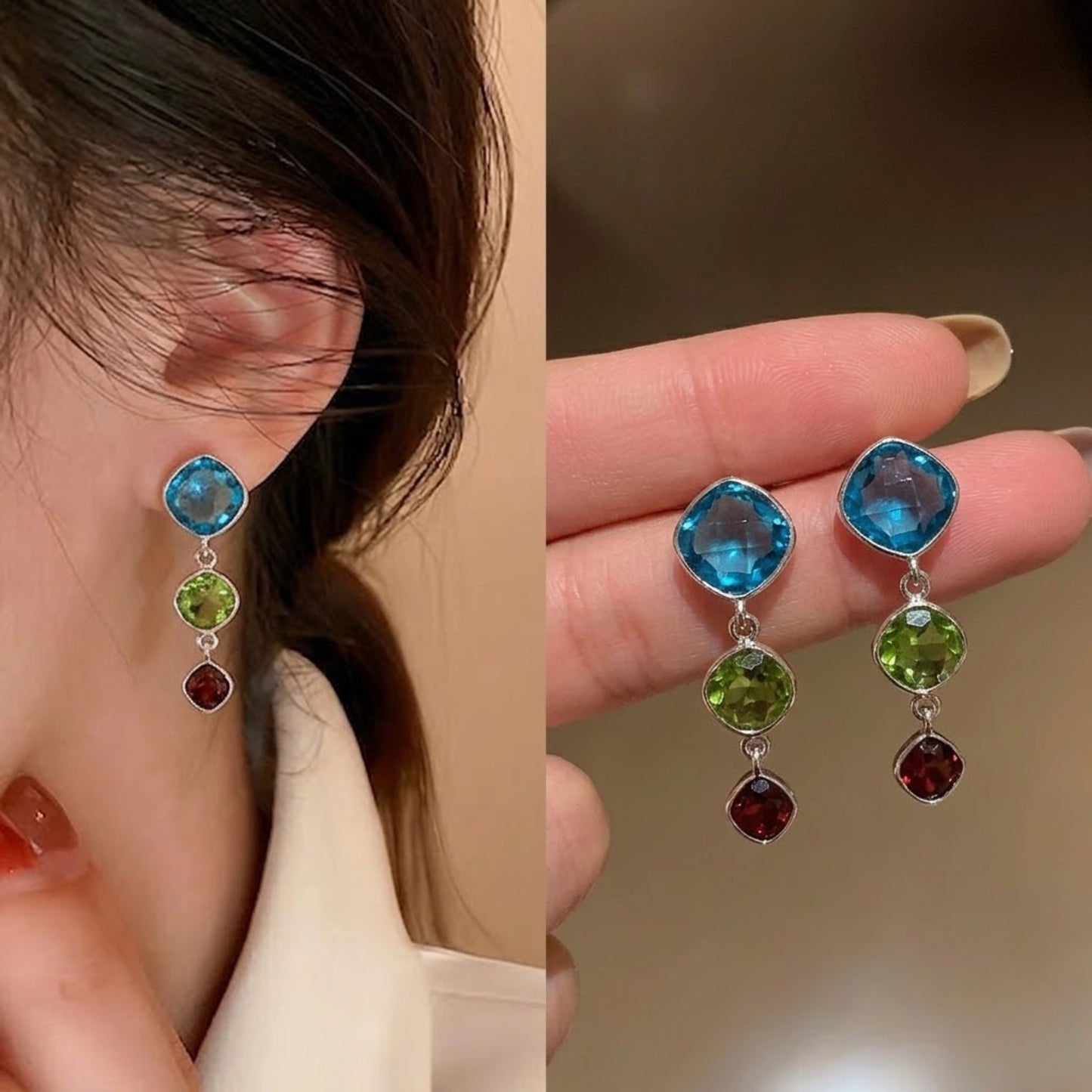 Gem Drop Silver Earrings