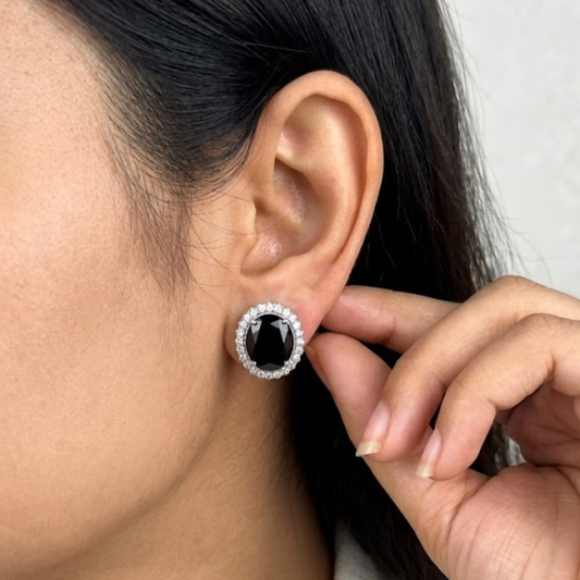 Oval Statement Black Onyx Studs