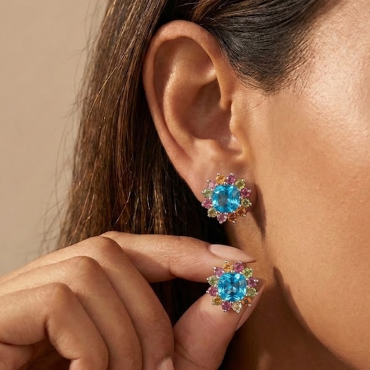 Bloom Royale Swiss Blue Topaz Earrings