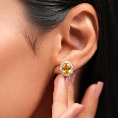 Oval Statement Silver Citrine Pendant And Earring Set