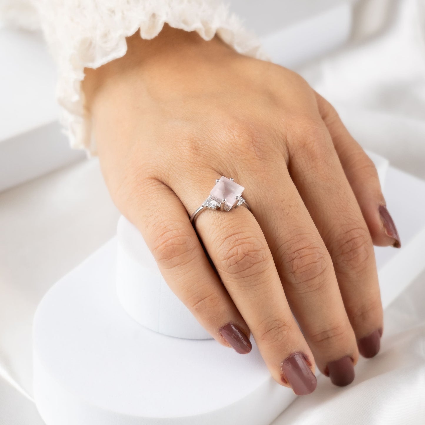 Squared Gleam Rose Quartz Ring