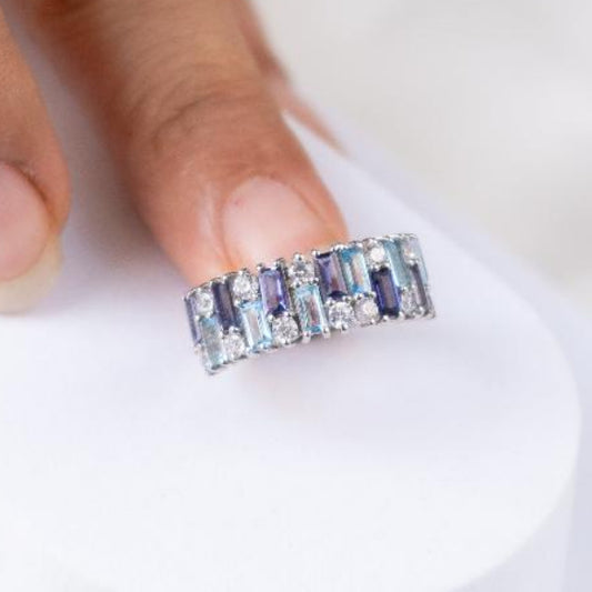Gem Grid Swiss Blue Topaz and Iolite Ring Band