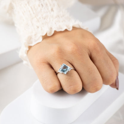 Squared Gleam Sky Blue Topaz Ring