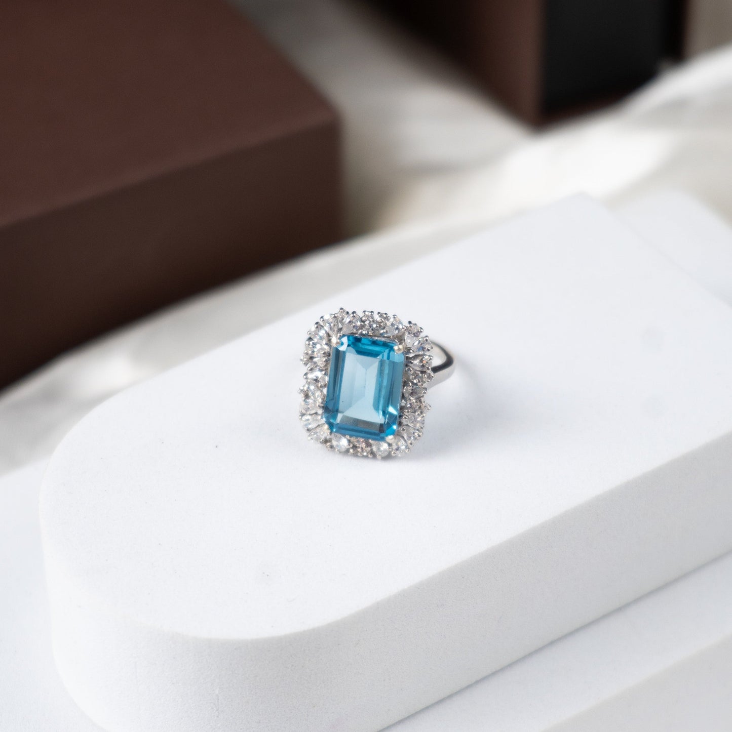 Halo Majesty Swiss Blue Topaz Ring