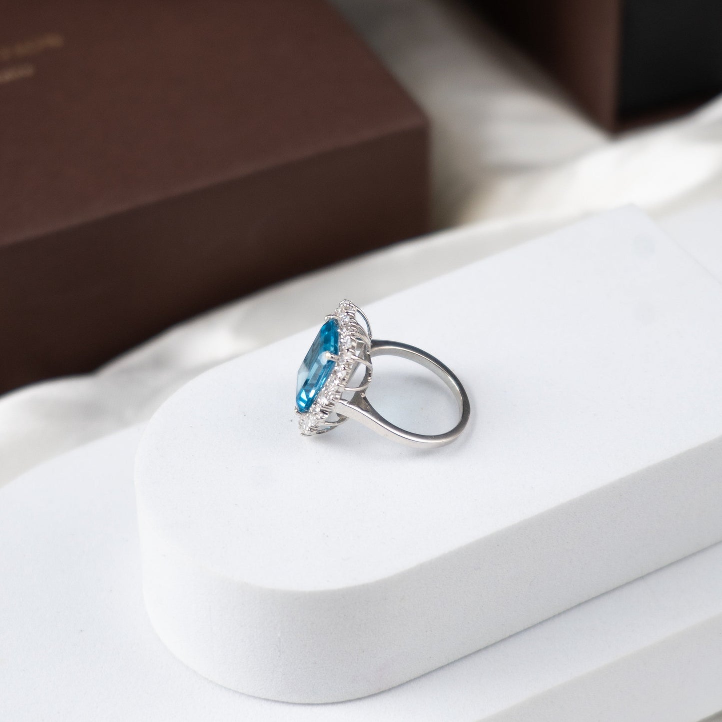 Halo Majesty Swiss Blue Topaz Ring