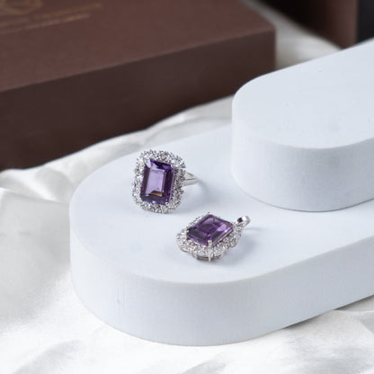 18 Carats Natural Amethyst Ring And Pendant Set