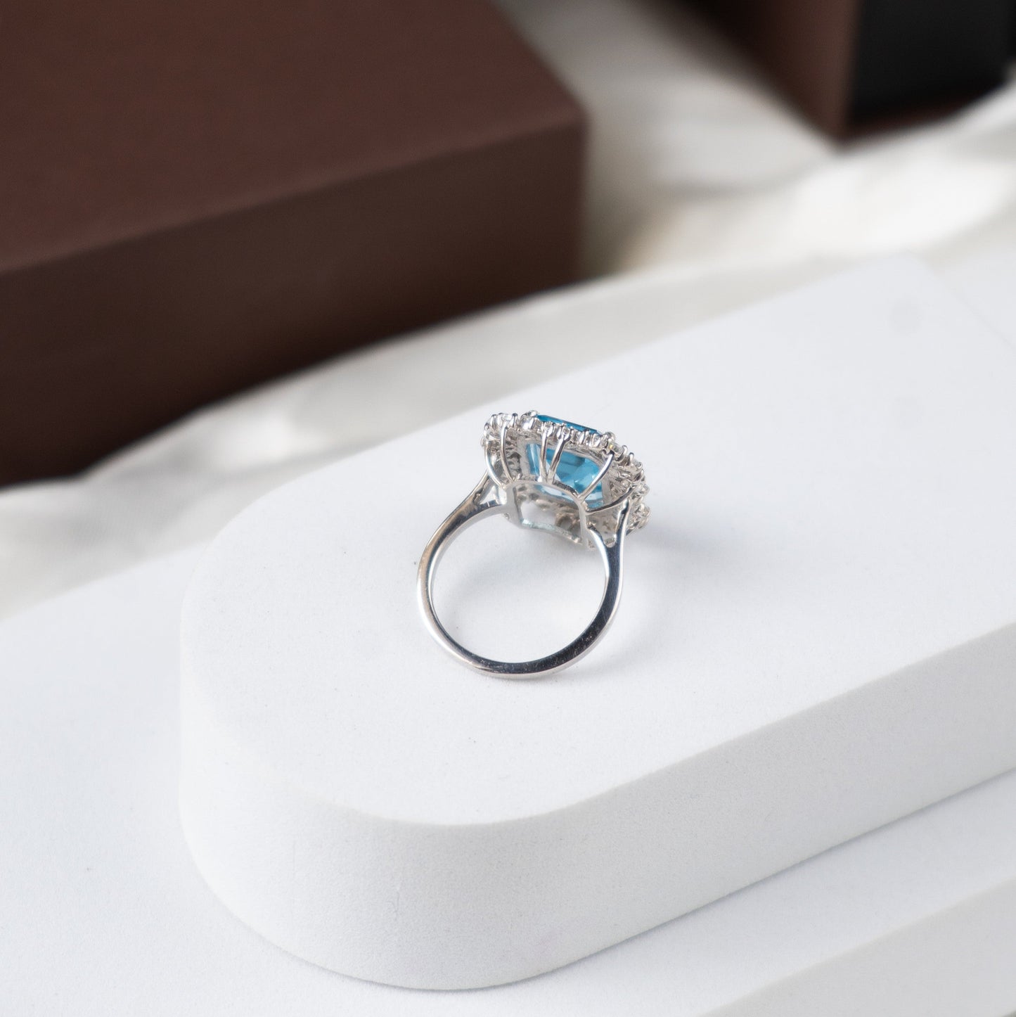 Halo Majesty Swiss Blue Topaz Ring