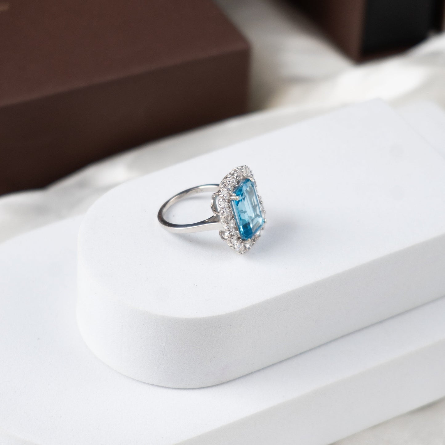 Halo Majesty Swiss Blue Topaz Ring