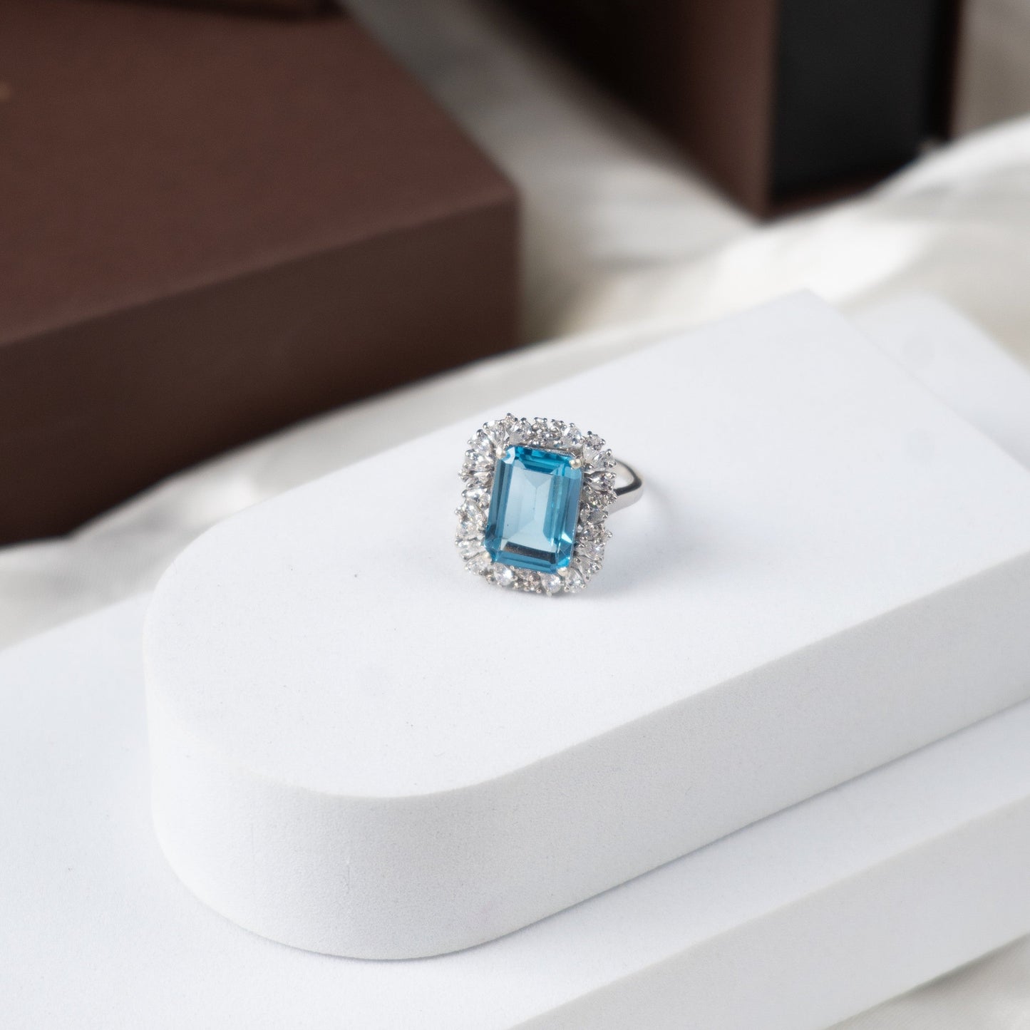 Halo Majesty Swiss Blue Topaz Ring